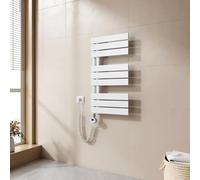 EMKE Sèche-Serviettes Électrique avec Thermostat 76x40 cm 400 Watt Blanc, Sèche-Serviettes Électrique avec Support De Serviette Inclus Résistance Chauffante avec Minuterie