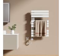 EMKE Sèche-Serviettes Électrique avec Thermostat 76x50 cm 400 Watt Blanc, Sèche-Serviettes Électrique avec Support De Serviette Inclus Résistance Chauffante avec Minuterie