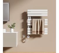 EMKE Sèche-Serviettes Électrique avec Thermostat 76x60 cm 400 Watt Blanc, Sèche-Serviettes Électrique avec Support De Serviette Inclus Résistance Chauffante avec Minuterie