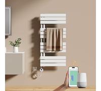 EMKE Sèche-Serviettes Électrique avec WiFi Thermostat 104x50 cm 600 Watt Blanc, Sèche-Serviettes Électrique avec Support De Serviette Inclus Résistance Chauffante avec Minuterie