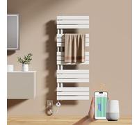 EMKE Sèche-Serviettes Électrique avec WiFi Thermostat 132x50 cm 800 Watt Blanc, Sèche-Serviettes Électrique avec Support De Serviette Inclus Résistance Chauffante avec Minuterie