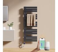 EMKE Sèche-Serviettes Électrique avec WiFi Thermostat 132x50 cm Anthracite | Sèche-Serviettes Électrique avec Support De Serviette Inclus Résistance Chauffante avec Minuterie, 800 Watt