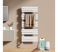 EMKE Sèche-Serviettes Électrique avec WiFi Thermostat 132x60 cm 800 Watt Blanc, Sèche-Serviettes Électrique avec Support De Serviette Inclus Résistance Chauffante avec Minuterie
