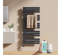 EMKE Sèche-Serviettes Électrique avec WiFi Thermostat 132x60 cm Anthracite | Sèche-Serviettes Électrique avec Support De Serviette Inclus Résistance Chauffante avec Minuterie, 800 Watt