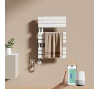 EMKE Sèche-Serviettes Électrique avec WiFi Thermostat 76 x 50 cm 400 Watt Blanc, Sèche-Serviettes Électrique avec Support De Serviette Inclus Résistance Chauffante avec Minuterie