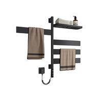 EMKE Sèche-Serviettes Électrique de pivotant à 180°,76x45cm, Noir Mat | Porte-Serviettes Chauffant électrique avec étagère, Séchoir à Serviettes électrique Intelligent WiFi, 120W