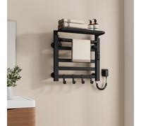 EMKE Sèche-Serviettes Électrique de Salle de Bain 500 x 500 mm, Porte-Serviettes Chauffant électrique à température constante, Séchoir à Serviettes avec étagère 140W, Noir