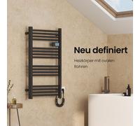 EMKE Sèche-serviettes électrique Noir Radiateur 960x540mm Chauffe-serviettes électrique avec fil chauffant sec de 500W et timing