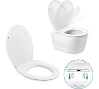 EMKE Sièges de toilettes Abattant de toilettes R forme ovale Siège de toilettes universel Blanc Abaissement automatique Résistant à l'usure Antibactérien Couvercle de toilettes