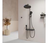 EMKE® Système de douche avec thermostat 38℃ Armature de bain & douche,douche à effet pluie40 cm tablette en verre avec 3+1 douchette parents-enfants + barre de douche, chrome, Duschpaneel