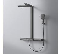 EMKE Système de douche avec thermostat 38 °C, verrous de sécurité, douche à effet pluie avec theramostat, douchette à main, 3 types de jet, certification KTW, noir mat