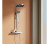 EMKE Système de douche avec thermostat 38℃ - Ensemble de robinetterie de douche en acier inoxydable, douchette à main 3 jets, douche à effet pluie, robinetterie de salle de bains & douche, chrome F22