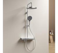 EMKE Système de douche avec thermostat chromé, système de douche à effet pluie avec écran numérique, robinet de douche complet avec douchette à main, 3 types de jet, douche à effet pluie avec robinet