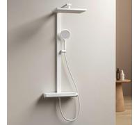 EMKE Système de douche avec thermostat - Douche à effet pluie, 36 x 24 cm, avec robinet, étagère en verre de 40 cm et douchette (4 types de jets), hauteur réglable, kit complet avec douche à effet