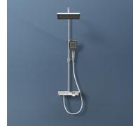 EMKE Système de douche avec thermostat, mitigeur de douche complet avec douche à effet pluie, thermostat, colonne de douche, douchette à main avec 3 intensités de jet, certifié KTW, kit de douche avec