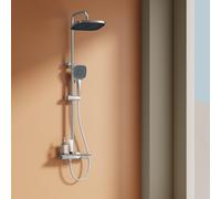 EMKE Système de douche avec thermostat, pomme de douche à effet pluie 36x24mm, douchette à main avec 3 jets Douche à effet pluie avec support en verre, robinetterie de salle de bain & douche, KTW, chr