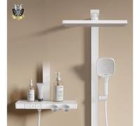 EMKE Système de douche de luxe avec thermostat - pomme de douche à effet pluie 36 x 24 cm, douchette à main 4 jets, débit réglable, blanc mat