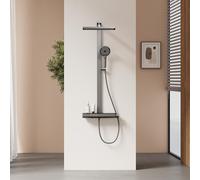 EMKE Système de Douche Thermostatique,Anthracite Mat, Douche Pluie Thermostatique,Douche Pluie avec Pommeau à Main 4-en-1, Barre de Douche avec Plaque Thermostatique de 40 cm