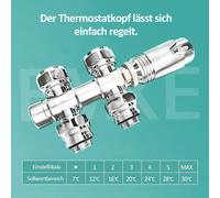 EMKE Thermostat de radiateur Set multibloc Robinetterie de raccordement avec thermostat pour radiateurs d'angle et de passage φ16xG1/2" et φ15xG1/2" Chrome