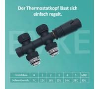 EMKE Thermostat de radiateur Set multibloc Robinetterie de raccordement avec thermostat pour radiateurs forme de passage φ16xG1/2" et φ15xG1/2" Anthracite