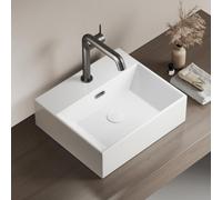EMKE Vasque à Poser 41x36 cm,Lavabo Rectangulaire Blanc Brillant,Suspendu | Céramique , pour Salle de Bain et WC Invités, avec Trou de Robinetterie (Sans Robinet ni Bonde)
