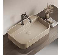 EMKE Vasque à Poser Design 60 x 40 cm, Lavabo de Salle de Bain Rectangulaire en Céramique Artisanale, Cuve de Élégante et Intemporelle Beige Mat (Sans Robinet ni Bonde)