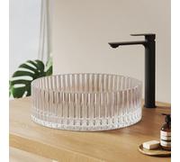 EMKE Vasque à Poser en Verre Rond 40,0 × 40,0 × 12,0 cm - Lavabo Design en Verre Grand Volume pour Salle de Bain et WC Invités, Sans Trou pour Robinet,Irisé