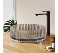 EMKE Vasque à Poser en Verre Rond 40,0 × 40,0 × 12,0 cm - Lavabo Design en Verre Grand Volume pour Salle de Bain et WC Invités, Sans Trou pour Robinet, Gris transparent