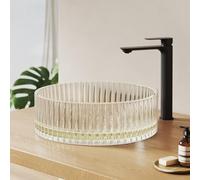 EMKE Vasque à Poser en Verre Rond 40,0 × 40,0 × 12,0 cm - Lavabo Design en Verre Grand Volume pour Salle de Bain et WC Invités, Sans Trou pour Robinet,Or champagne