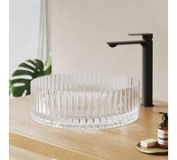 EMKE Vasque à Poser en Verre Rond 40,0 × 40,0 × 12,0 cm - Lavabo Design en Verre Grand Volume pour Salle de Bain et WC Invités, Sans Trou pour Robinet, Transparent