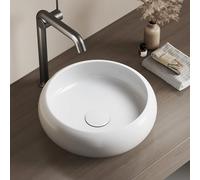 EMKE Vasque à Poser, Lavabo Rond en Céramique, 36 x 36 x 12 cm, Montage sur Comptoir, Blanc Brillant, Idéal pour Salle de Bain et WC Invités