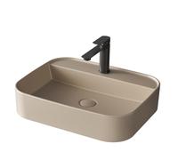 EMKE Vasque à Poser ou Suspendu en Céramique Beige Mat - Lavabo Rectangulaire 50x40x11 cm avec Coins Arrondis - Design Moderne Sans Trop-Plein - Pour Salle de Bain et WC
