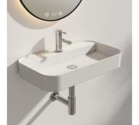 EMKE Vasque à Poser ou Suspendu en Céramique Blanc Brillant - Lavabo Rectangulaire 70x40x11 cm avec Coins Arrondis - Design Moderne Sans Trop-Plein - Pour Salle de Bain et WC