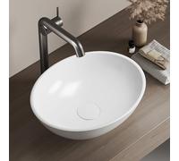 EMKE Vasque à Poser Ovale 41,5x33,5 cm,Blanc Brillant, Lavabo de Salle de Bain Haute Résistance en Céramique Émaillée, Cuve Universelle Anti-Choc pour Tout Meuble et Comptoir (Sans Robinet ni Bonde)
