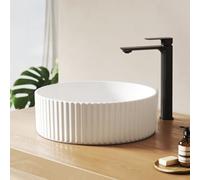 EMKE Vasque à Poser Ronde 360 x 360 x 115 mm, Blanc Brillant | Lavabo Rond Cannelé avec Relief Vertical, Mini Vasque Bol Moderne pour Meuble Salle de Bain et WC(Robinet Non Inclus)