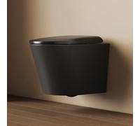 EMKE WC suspendu noir mat, 490 × 365 × 360 mm, WC mural sans bord avec double trou contre-courant et chasse multi-trous, cuvette WC en céramique, abattant WC Softclose et fonction de libération rapide