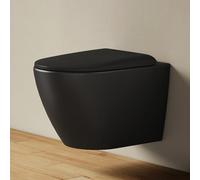 EMKE WC suspendu noir mat, 490 × 370 × 370 mm, WC mural sans bord avec double trou contre-courant et chasse multi-trous, cuvette WC en céramique, abattant WC Softclose et fonction de libération rapide