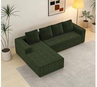 EMKK Canapé d'angle en Forme de L, Canapés Modulaire 261cm avec Assise Profonde, Velours côtelé, Canapés Entièrement Compressé, pour Salon et Chambre, sans Assemblage Requis (Vert)
