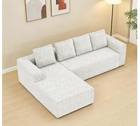 EMKK Canapé d'angle en Forme de L, Canapés Modulaire 261cm avec Assise Profonde, Velours côtelé, Canapés Entièrement Compressé, pour Salon et Chambre, sans Assemblage Requis (Beige)