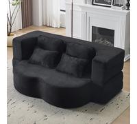 EMKK Canapé-Lit Pliant Queen Size, Canapé Futon Moelleux, Canapé Convertible 2 Places en Mousse Haute Densité, Sofa de Sol Pliable pour Salon, Chambre d'amis, Chambre à Coucher (Noir)