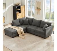 EMKK Canapé Salon d'angle Convertible Modulaire Spacieux 5 Places, Tissu Coton-Lin Confort Ergonomique, Design U/L Flexible Adapté à Maison, Salon & Appartement (Gris)