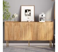 EMKK Meuble de Rangement 140×38×75 cm avec 4 Portes, Pieds métalliques dorés Stables, étagères réglables, Buffet Moderne pour Salon, Cuisine, Chambre ou Couloir (Naturel)