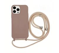 Emlivi Chaîne de téléphone portable - Coque de protection pour iPhone 16 - Avec cordon de serrage - Avec bandoulière souple - En silicone TPU - Avec bande élégante - Pour iPhone 16 - Thé laiteux