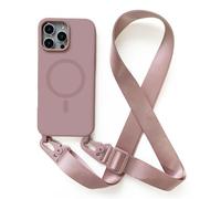 Emlivi Chaîne de téléphone portable - Coque de protection pour iPhone 16 Pro Max - Avec cordon - Collier de téléphone portable - Avec cordon réglable - Magnétique - En silicone - Chargement sans fil