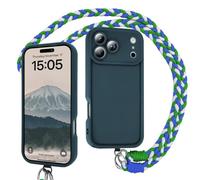 Emlivi Chaîne de téléphone portable - Coque de protection pour iPhone 18 Pro - Avec cordon amovible - À porter autour du cou - Protection caméra résistante aux chocs - Vert armée