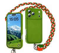 Emlivi Chaîne de téléphone portable - Coque de protection pour iPhone 18 Pro Max - Avec cordon amovible - À porter autour du cou - Protection caméra résistante aux chocs - Vert