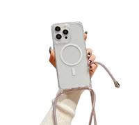 Emlivi Chaîne de téléphone portable magnétique - Coque pour iPhone 16 Pro Max - Charge sans fil - Avec bandoulière en nylon - En TPU - Avec cordon de suspension, résistant aux chocs - Pour iPhone 16