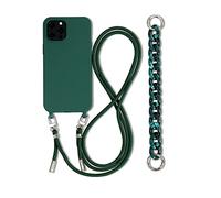Emlivi Coque chaîne de téléphone Compatible avec iPhone 13 Mini TPU étui pour téléphone 3 en 1 Bracelet Lanyard en Silicone Souple avec Collier De Perles Coque pour iPhone 13 Mini, Vert Militaire