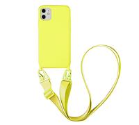 Emlivi Coque Compatible avec iPhone 12 Mini,Collier pour Étui Colliers de cellulaire Mince Antichoc Réglable Lanyard Case Corde Silicone avec Cordon TPU Bumper Cover pour iPhone 12 Mini - Jaune