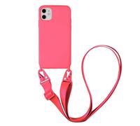 Emlivi Coque Compatible avec iPhone 12 Mini,Collier pour Étui Colliers de cellulaire Mince Antichoc Réglable Lanyard Case Corde Silicone avec Cordon TPU Bumper Cover pour iPhone 12 Mini - Rose Rouge